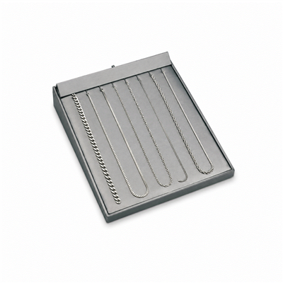 Silver Gray Leatherette Chain Display Tray for Necklaces and Chains