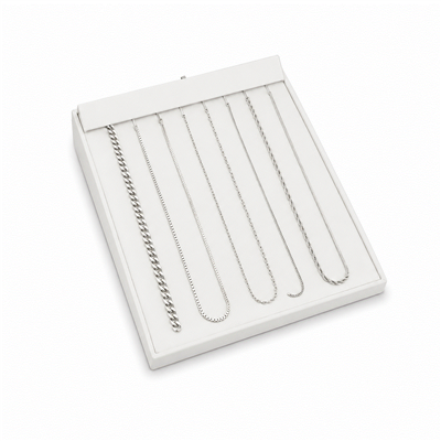 White Leatherette Chain Display Tray for Necklaces and Chains
