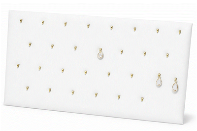White leatherette pendant display pad with easel and 26 hooks for jewelry display