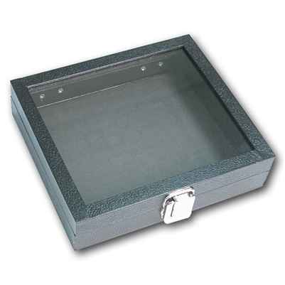 Black glass top jewelry display case with lock leatherette half size tray