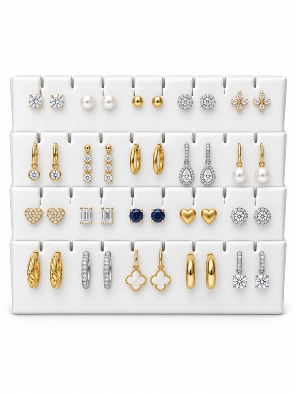 White Leatherette Half-Size Tray Insert Earring Pad for 16 Pairs of Earrings