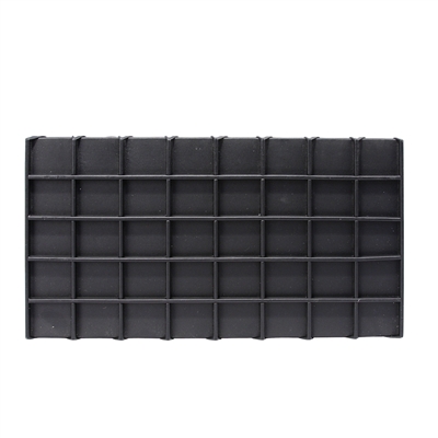 Black leatherette jewelry tray with 40 compartments for rings earrings and pendants
