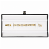 Black faux leather bracelet jewelry box with snap-tab closure, black interior, and two-piece bracelet packer.