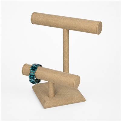 BD-2123N-N3 2-Tier Round T-Bar Burlap Bracelet Display Stand