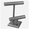 Steel Grey Faux Leather Double T-Bar Bracelet and Watch Jewelry Display Stand