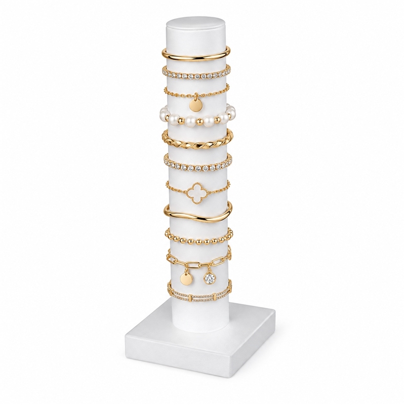 BD-2701L(WH) White Leatherette Bracelet Bar Display