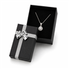 Black pendant jewelry box with silver bow and necklace pendant