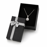 Black pendant jewelry box with silver bow and necklace pendant