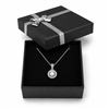 Black pendant and chain jewelry box with silver bow and necklace