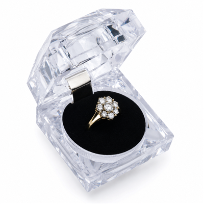 Clear Crystal-Style Ring Box with Black Velvet Insert