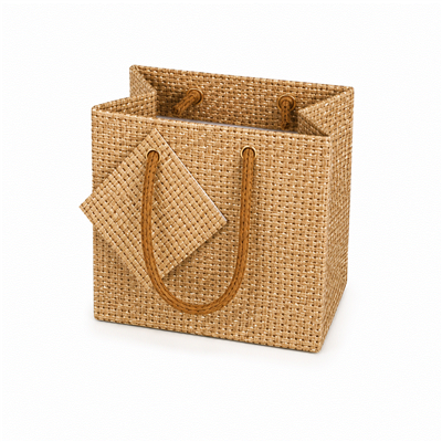 Burlap Print Paper Gift Bag 3 x 2 x 3 1/2 inches with rope handles