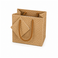 Burlap Print Paper Gift Bag 4 x 2 3/4 x 4 1/2 inches with rope handles