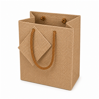 Burlap Print Paper Gift Bag 4 3/4 x 2 1/2 x 6 3/4 inches with rope handles