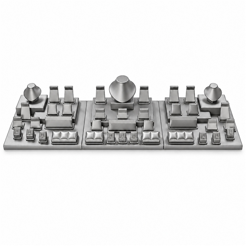 CJ-006 SV Silver Gray Leatherette Jewelry Display Set