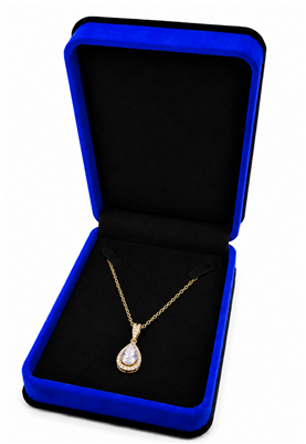 Luxury royal blue velvet necklace jewelry box with black trim