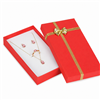 Red Linen Jewelry Set Gift Box with Gold Bow and White Flocked Foam Insert