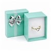 Teal Blue Paper Ring Gift Box with Silver Bow and White Flocked Foam Insert