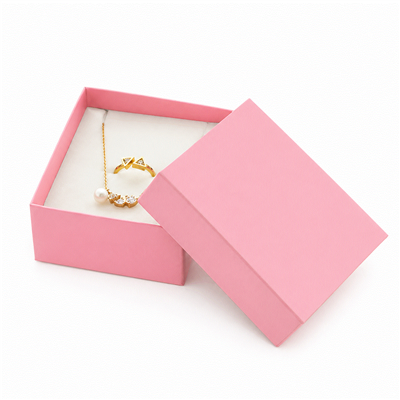 Pink Rigid Cardboard Pendant and Ring Gift Box with White Insert