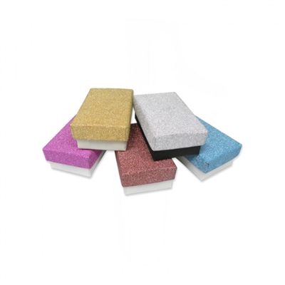 Glitter Cotton Filled Jewelry Boxes 2-1/2 x 1-1/2 x 1 Inch Package of 100