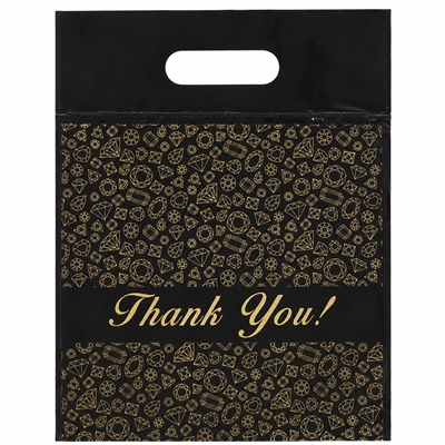 Black and Gold Thank You Resealable Jewelry Bags 9 x 9