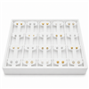 Medium white faux leather stackable jewelry display tray for organizing and displaying earrings, rings, pendants, bracelets, and other jewelry.