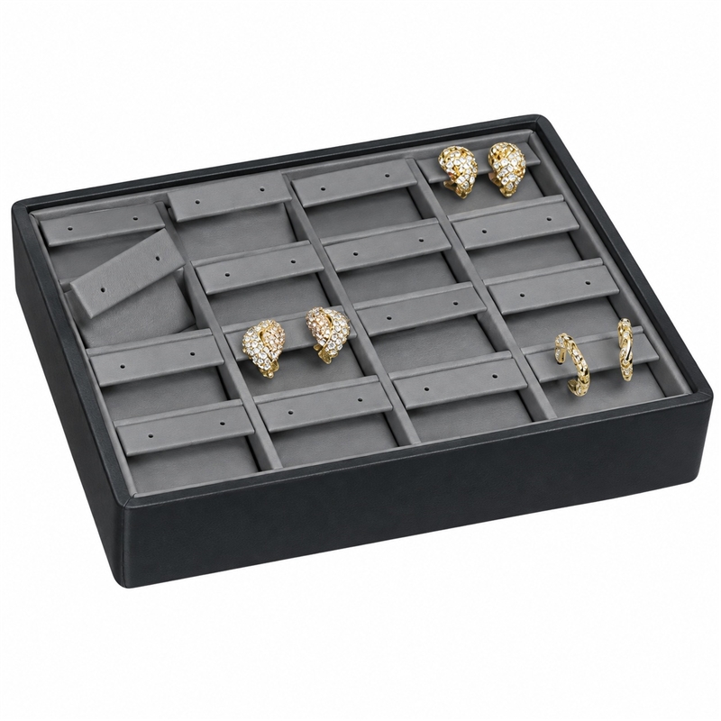 ET916L-87R Steel Gray Stackable Earring Tray Holds 16 Pairs