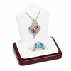 Mini necklace and ring display with white leather finish and rosewood base