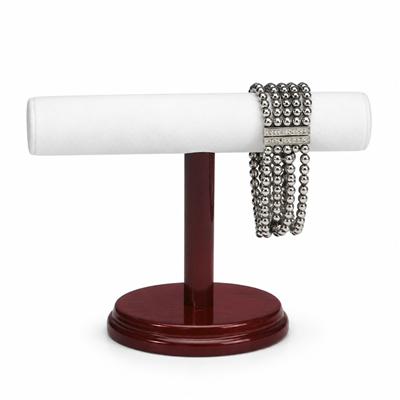 White T-bar bracelet display with rosewood base