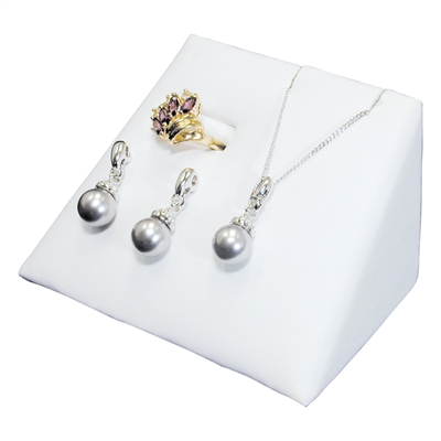 F8-0 White Leatherette Ring Earring and Necklace Display Stand