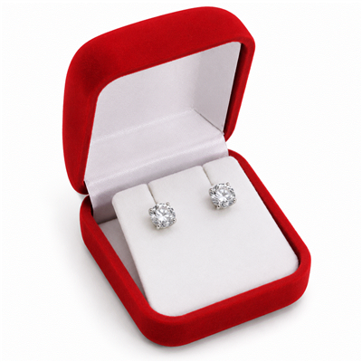 Red Velour Earring Box with White Insert for Stud Earrings