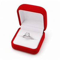 Red Flocked Velour Ring Box with White Interior