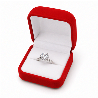 Red Flocked Velour Ring Box with White Interior