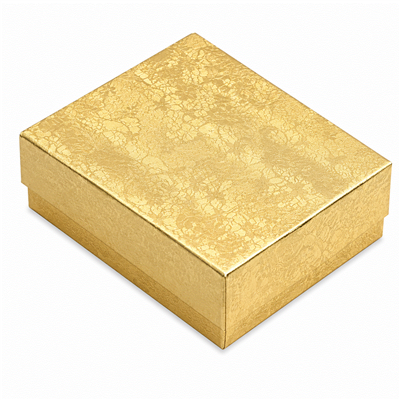 Gold paper jewelry box with soft cotton insert for earrings, pendants, bracelets, necklaces, gemstones, and gift packaging.