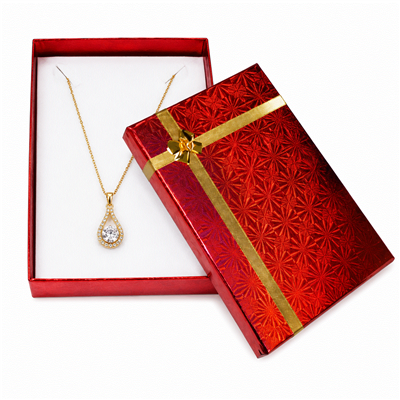 Hologram Necklace Gift Box in Assorted Colors with Gold Bow