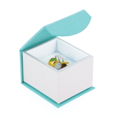 Teal Blue Magnetic Ring Gift Box with White Insert and Protective Sleeve