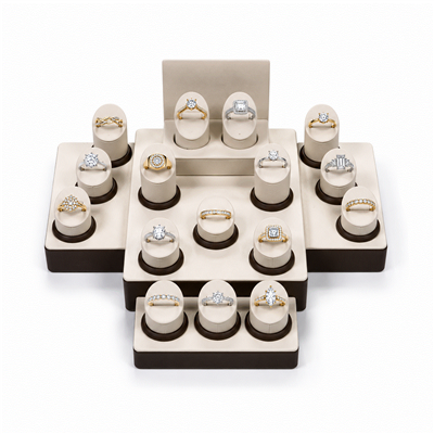16-Ring Chocolate & Beige Faux Leather Jewelry Display Set