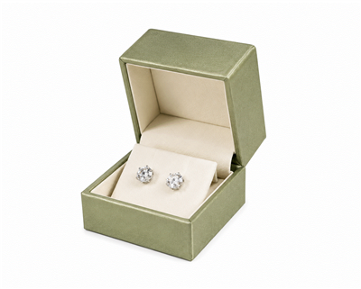 Premium Metallic Green Cream Leatherette Earring Box