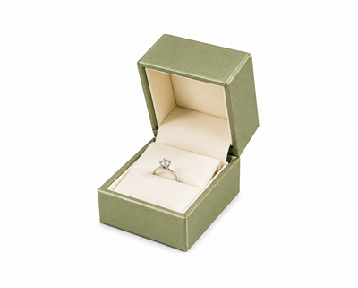 Metallic Green Cream Leatherette Ring Jewelry Box