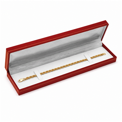 Classic red leatherette bracelet jewelry box with white velvet interior and bracelet