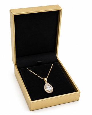 LC22-G Diana Gold Leatherette Large Pendant Box with Black Velvet Interior