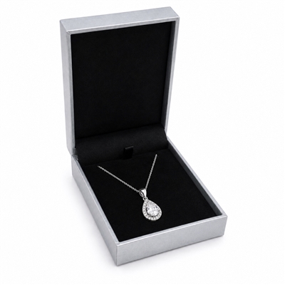 LC22-S Diana Silver Leatherette Large Pendant Box with Black Velvet Interior