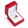 Red leatherette jewelry box with velvet insert, ideal for rings and gift presentation