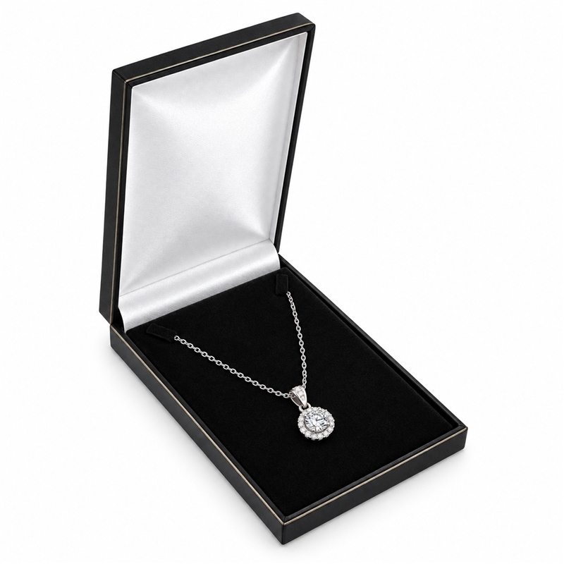 LV7(BK) black leatherette necklace box with faux velvet interior