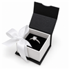 Black Magnetic Ribbon Ring Box with White Satin Bow and Black Insert