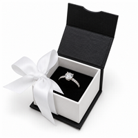 Black Magnetic Ribbon Ring Box with White Satin Bow and Black Insert