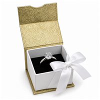 Gold Magnetic Ribbon Ring Box with White Satin Bow and Black Insert