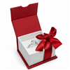 Red Magnetic Ribbon Ring Box with Red Satin Bow and White Insert