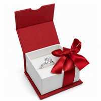 Red Magnetic Ribbon Ring Box with Red Satin Bow and White Insert