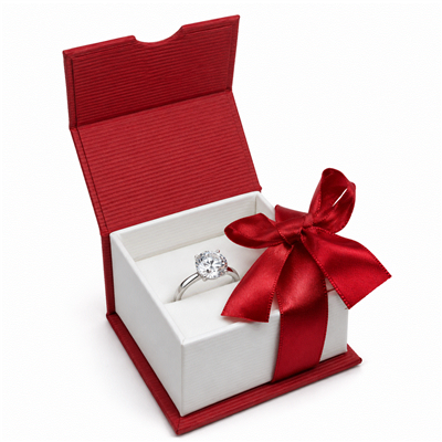 Red Magnetic Ribbon Ring Box with Red Satin Bow and White Insert