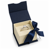 Dark Blue Magnetic Ribbon Ring Box with Ring and Cream Insert